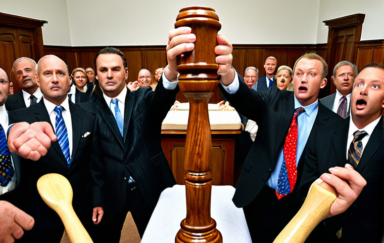A gavel striking a block in a sophisticated auction house, surrounded by eager bidders holding paddles. Focus on the tension and excitement of the auction environment, highlighting the importance of the auctioneer's role.