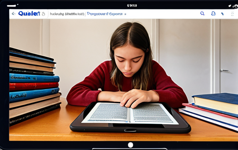 **Image:** A person using Quizlet on a tablet, surrounded by textbooks and auction catalogs. The setting is a cozy study room.
**Prompt:** A student studying for the Auktionatorprüfung (auctioneer exam) using the Quizlet app on a tablet in a warmly lit study.