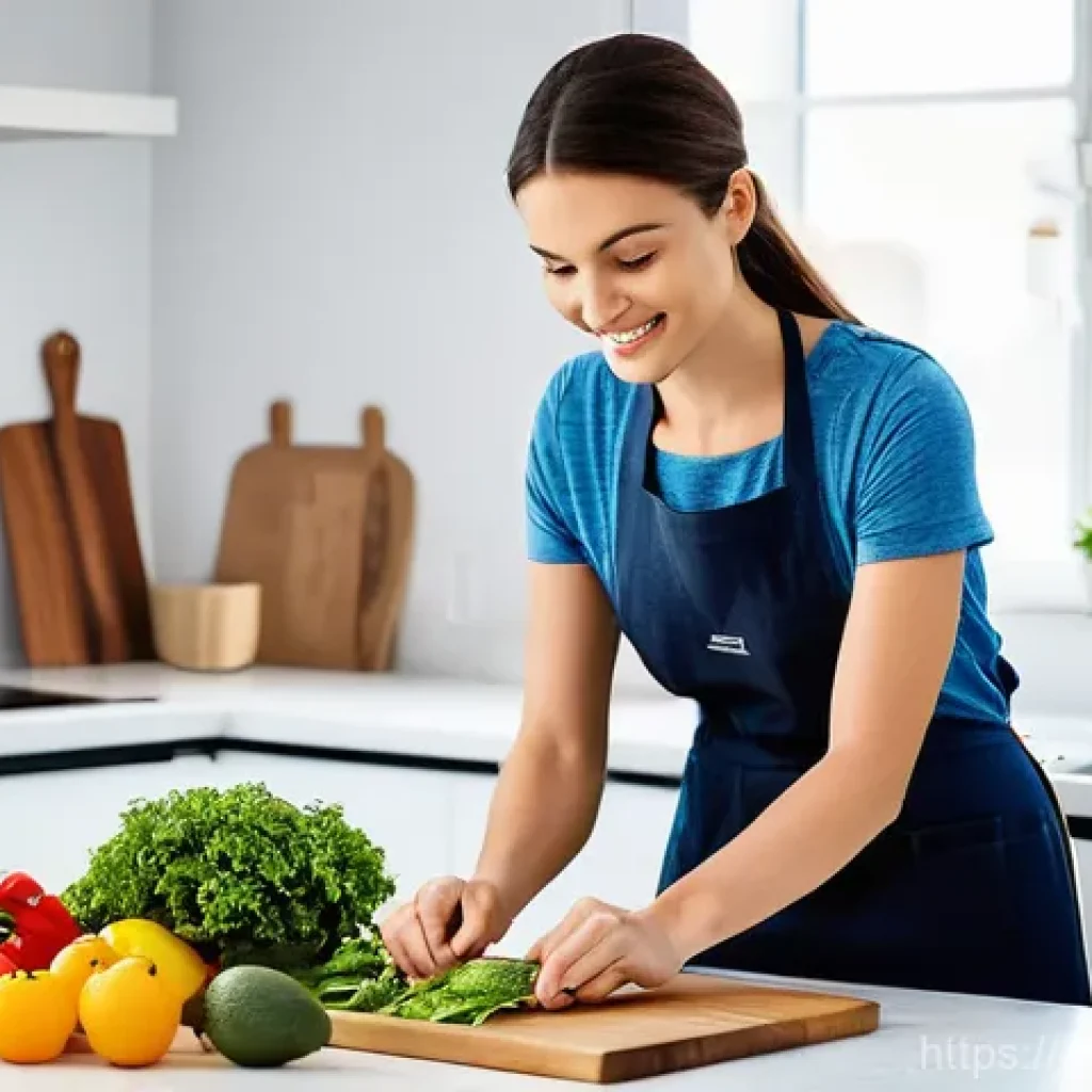 경매사 시험 준비 중 집중력 유지법 - **Healthy Nourishment**: In the first panel, the person is in a clean, modern kitchen, preparing a v...