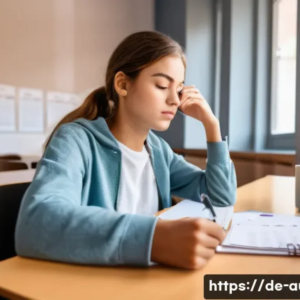 경매사 시험 중 시간을 효율적으로 사용하는 방법 - A focused young adult student sitting calmly at a desk in a bright, modern study room in Germany, su...