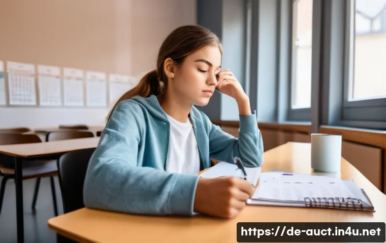경매사 시험 중 시간을 효율적으로 사용하는 방법 - A focused young adult student sitting calmly at a desk in a bright, modern study room in Germany, su...