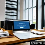 경매사 시험 자료 찾는 방법 - A modern study room scene designed for a German auctioneer exam candidate, featuring a neatly organi...